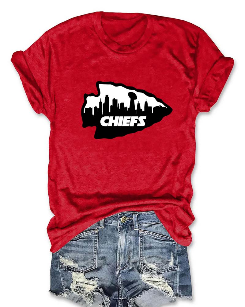 KC Chiefs Inspired Arrowhead Skyline Football T-Shirt