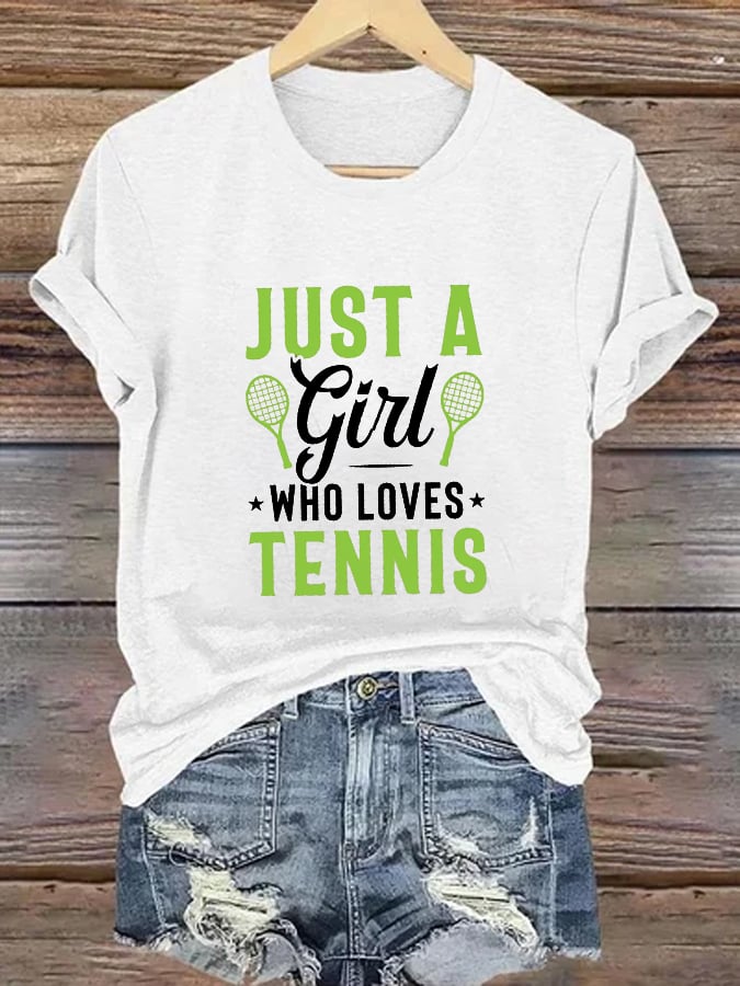 Women's Just a Girls Who Loves Tennis  Tennis Lover Printed T-Shirt