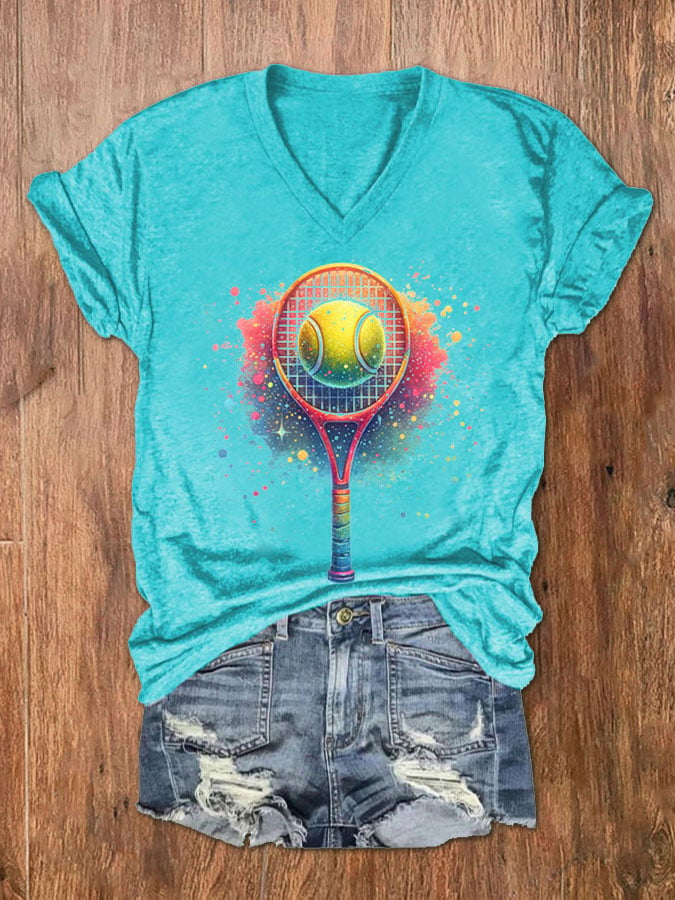 Women's Funny Tennis Tennis Lover Print V-Neck T-Shirt