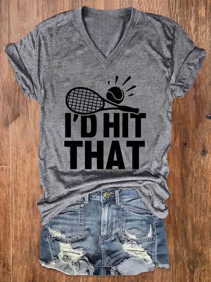 Women's Fun Tennis Printed Casual V-Neck T-Shirt