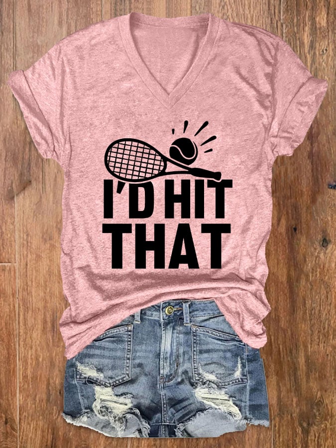 Women's Fun Tennis Printed Casual V-Neck T-Shirt