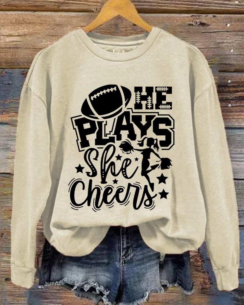 He Plays She Cheers Sweatshirt