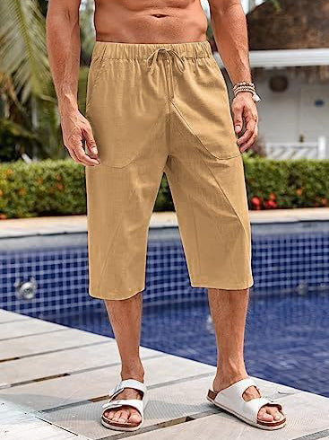Men's Hawaiian Loose Wide Leg Cropped Pants 