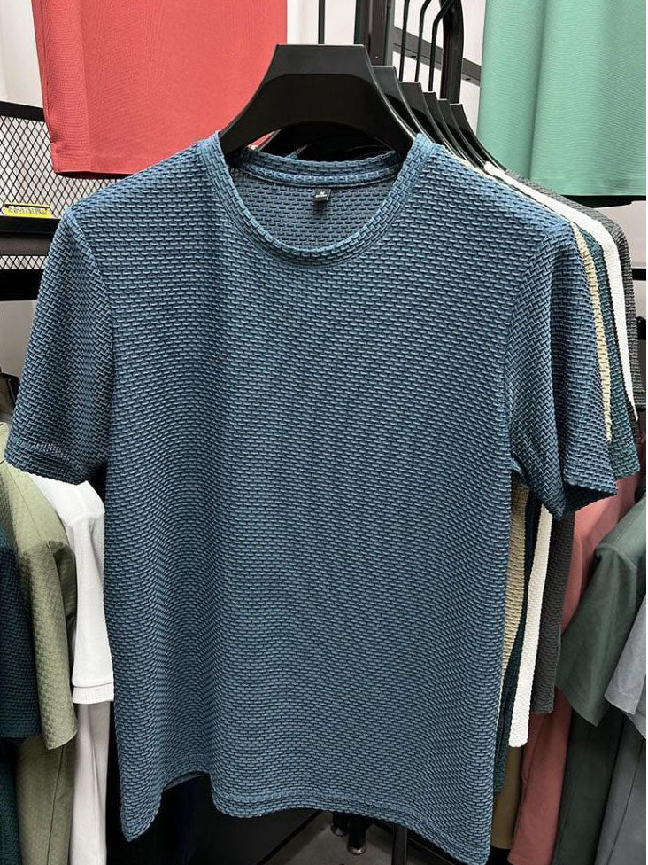 Men's Ice Silk Cool Stretch Solid Color Casual Round Neck T-Shirt