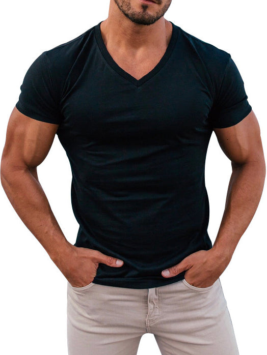 Men's V-neck Knitted Basic Simple And Comfortable Short-sleeved T-shirt