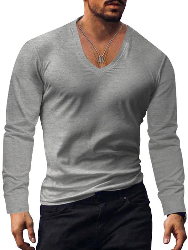Men's V-neck Knitted Basic Simple And Comfortable Long-sleeved T-shirt