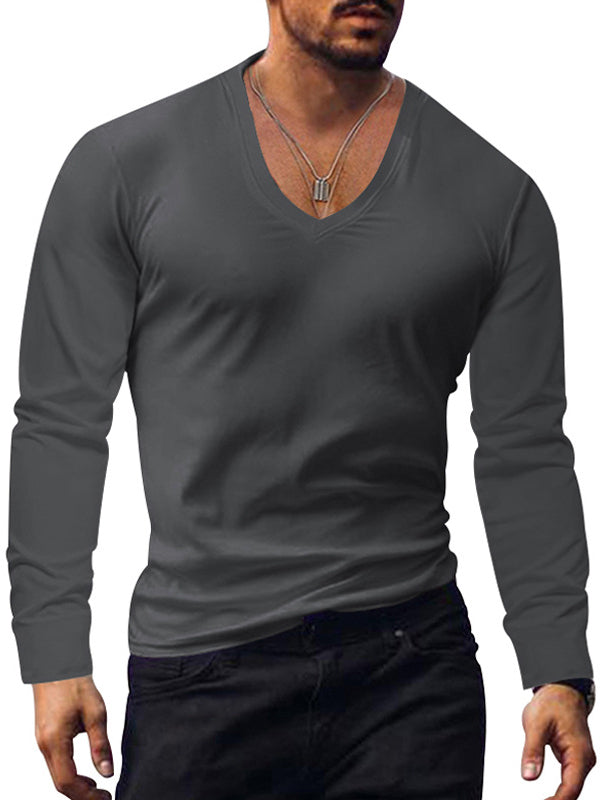 Men's V-neck Knitted Basic Simple And Comfortable Long-sleeved T-shirt