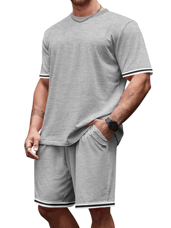 Men's Simple Daily Striped Comfortable Short-sleeved Shorts Sports Suit