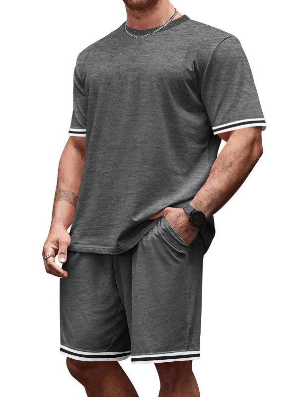 Men's Simple Daily Striped Comfortable Short-sleeved Shorts Sports Suit