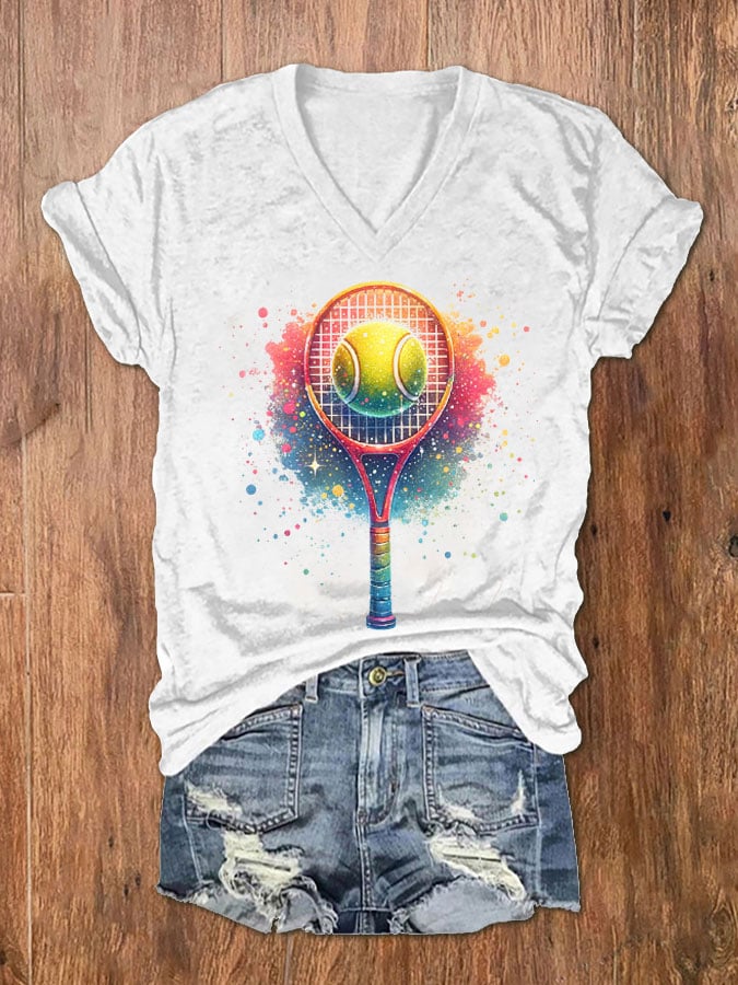 Women's Funny Tennis Tennis Lover Print V-Neck T-Shirt