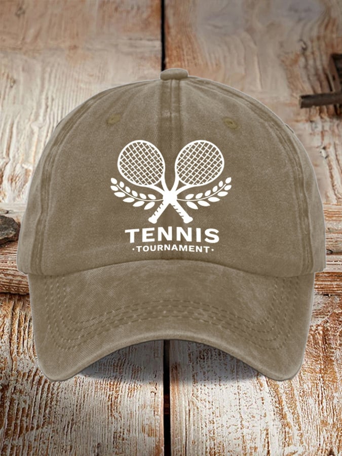 Women's Unisex Tennis Print Distressed Washed Hat