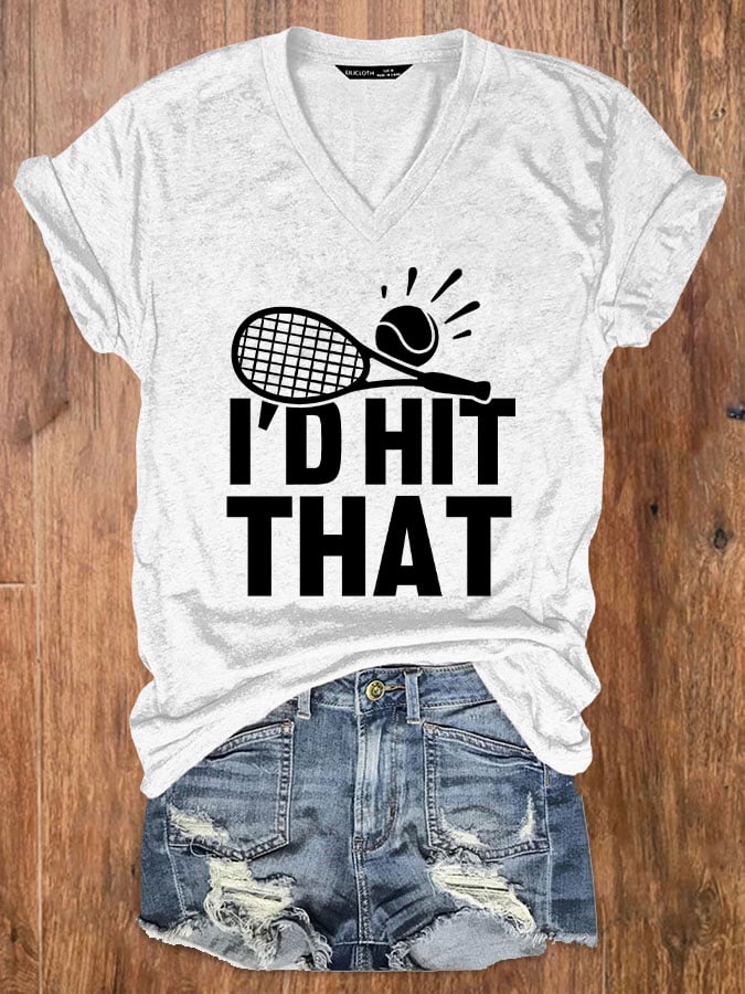 Women's Fun Tennis Printed Casual V-Neck T-Shirt