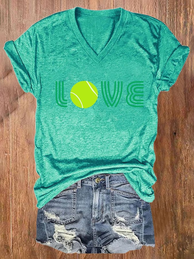 Women's Tennis Love Print Casual T-Shirt