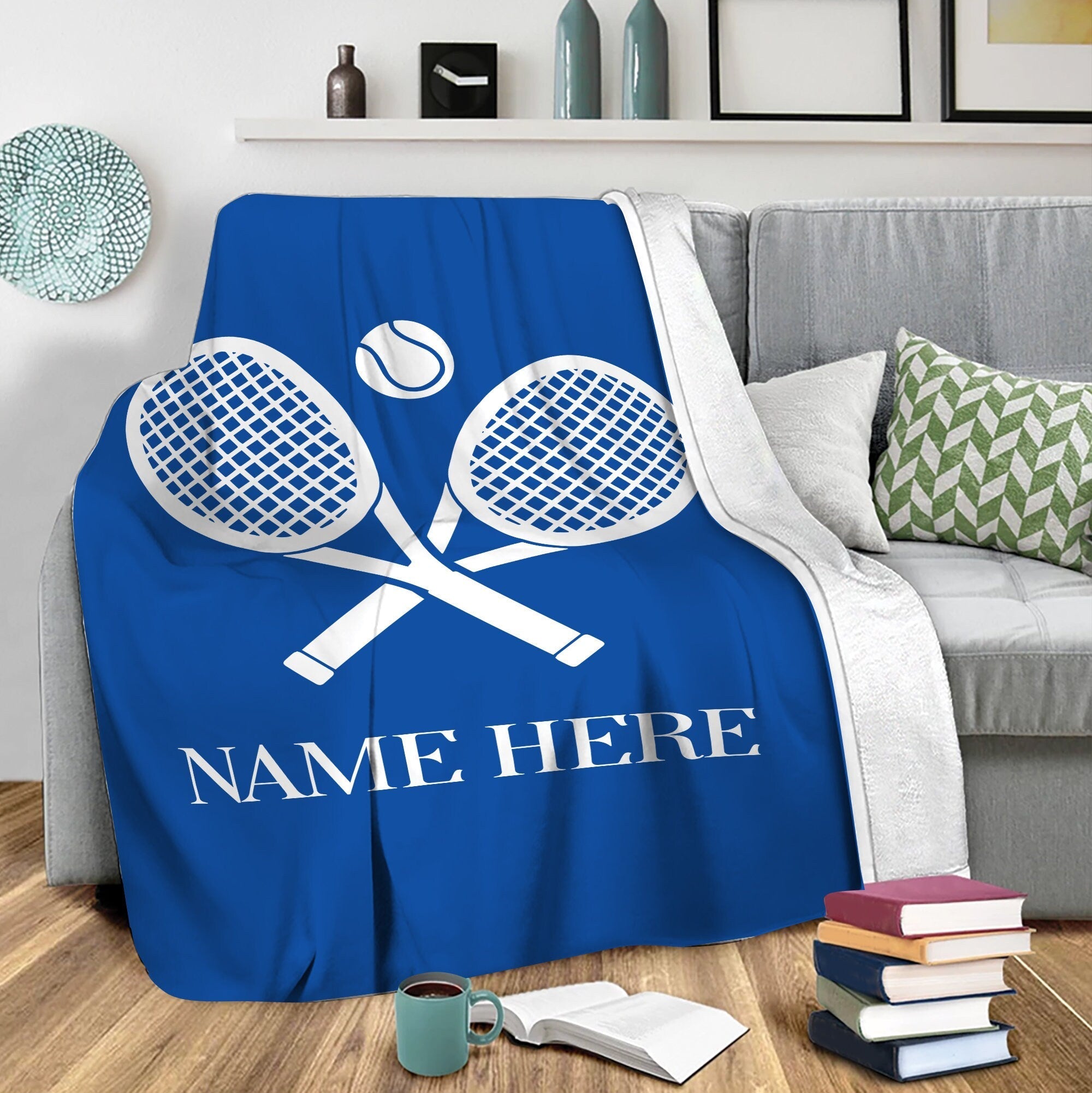 Personalized Tennis Blanket, Custom Name Soft Cozy Sherpa Fleece Throw Blanket, Tennis Gift for Dad, Mom, Husband, Boyfriend, Son, Daughter