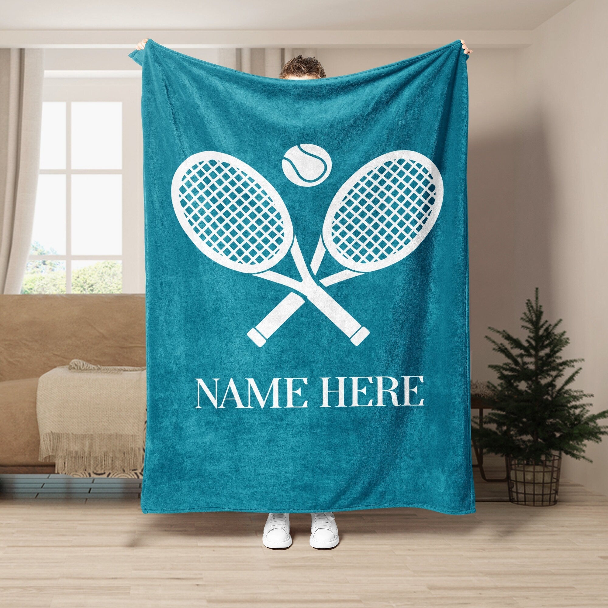 Personalized Tennis Blanket, Custom Name Soft Cozy Sherpa Fleece Throw Blanket, Tennis Gift for Dad, Mom, Husband, Boyfriend, Son, Daughter