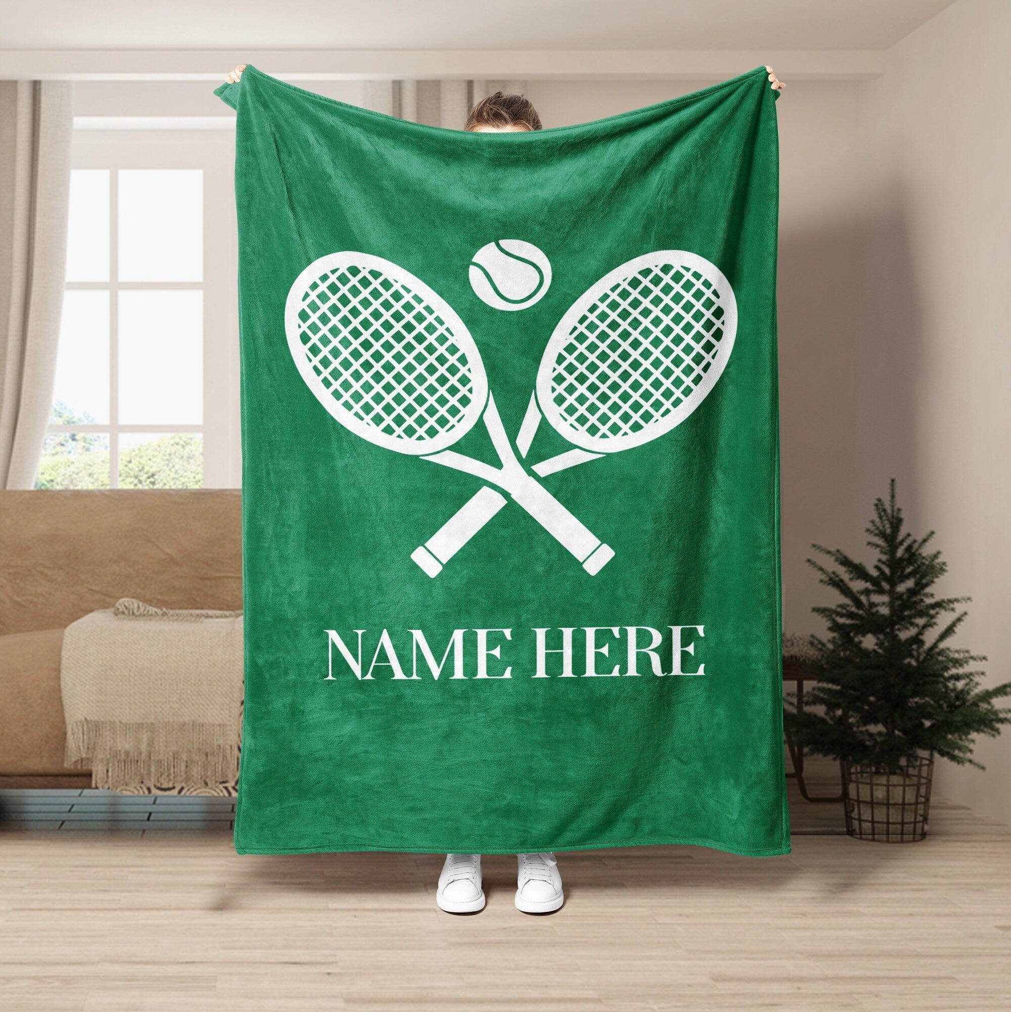 Personalized Tennis Blanket, Custom Name Soft Cozy Sherpa Fleece Throw Blanket, Tennis Gift for Dad, Mom, Husband, Boyfriend, Son, Daughter