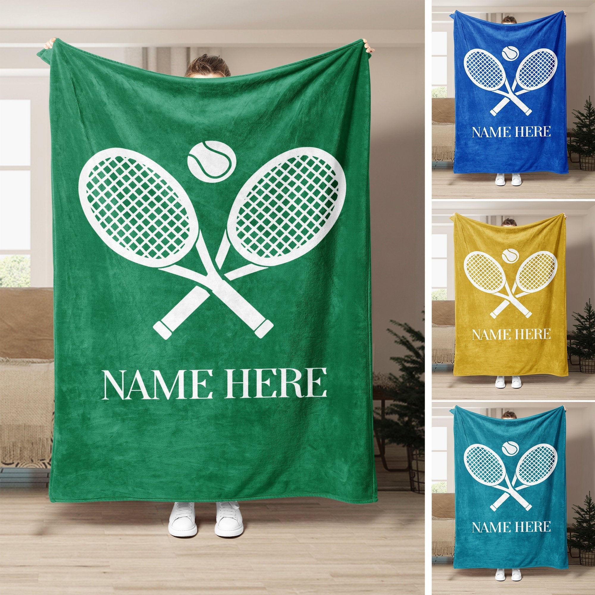 Personalized Tennis Blanket, Custom Name Soft Cozy Sherpa Fleece Throw Blanket, Tennis Gift for Dad, Mom, Husband, Boyfriend, Son, Daughter