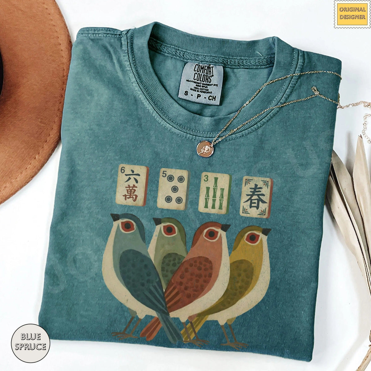 Comfort ColorsRetro Bird Bam Tile T-Shirt，Mahjong Lover Gift