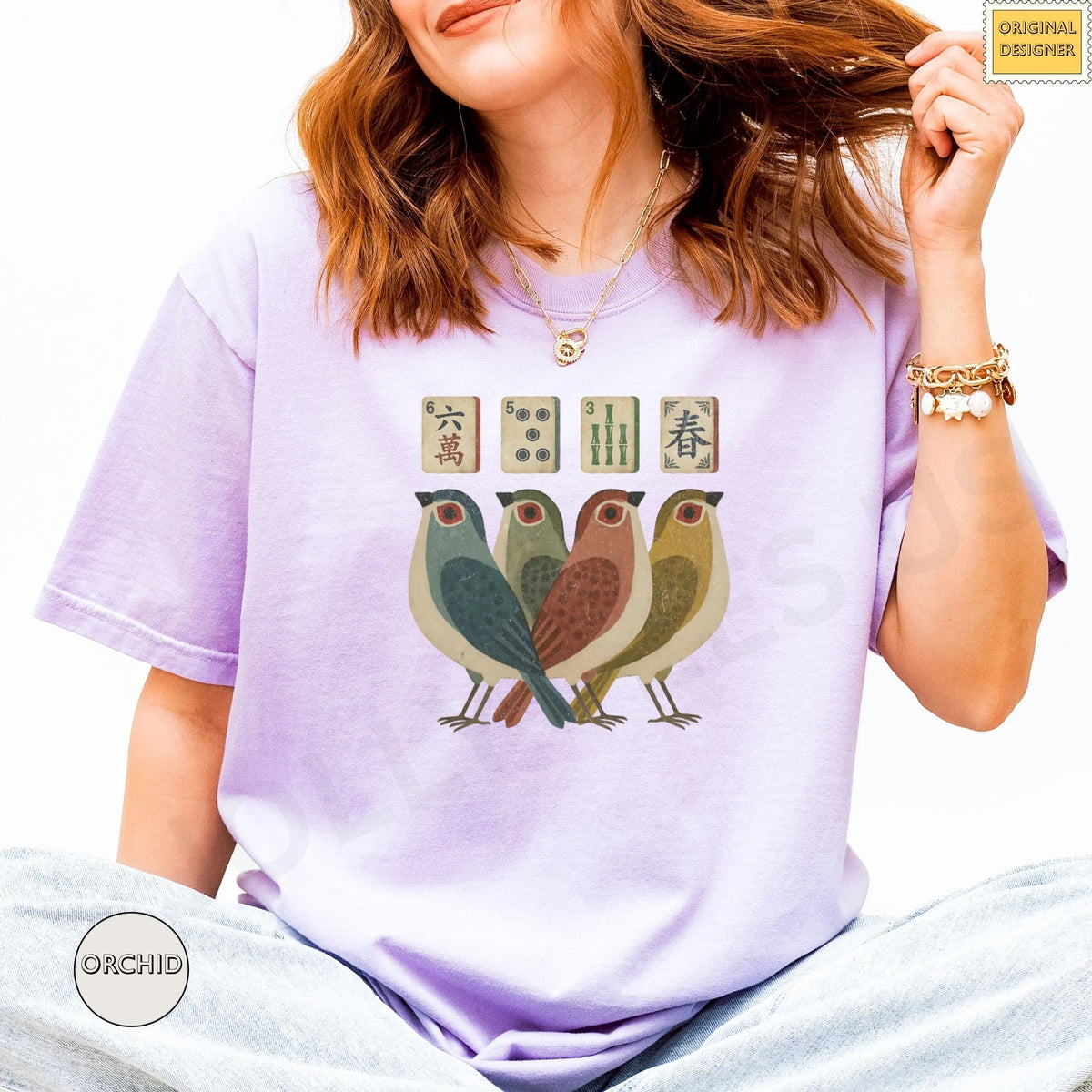 Comfort ColorsRetro Bird Bam Tile T-Shirt，Mahjong Lover Gift