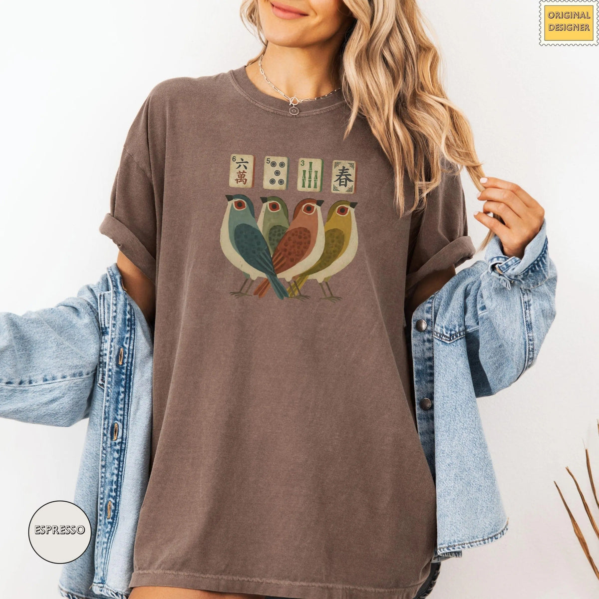 Comfort ColorsRetro Bird Bam Tile T-Shirt，Mahjong Lover Gift