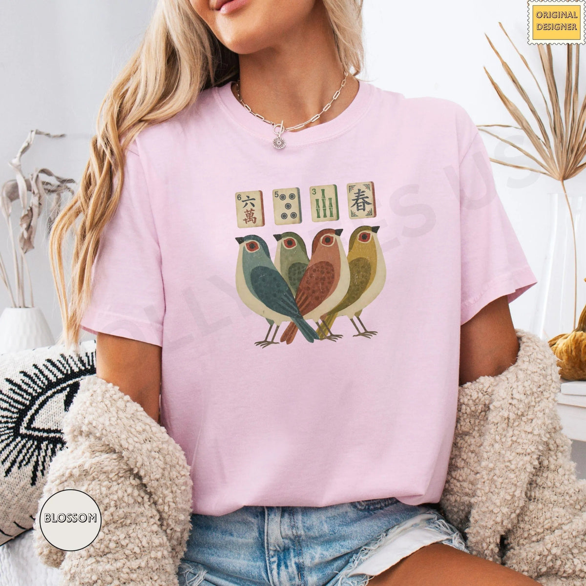 Comfort ColorsRetro Bird Bam Tile T-Shirt，Mahjong Lover Gift