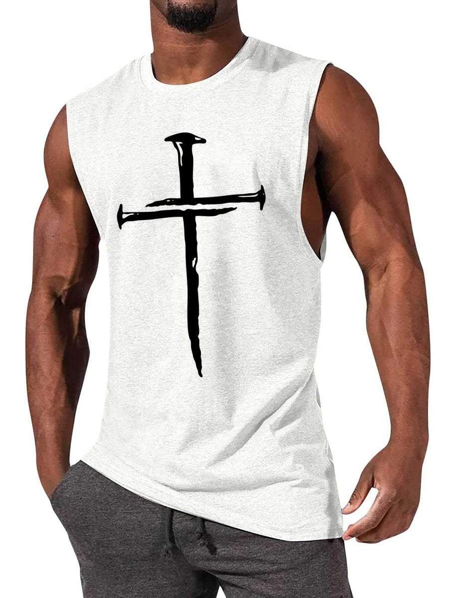 Men's Simple Nail Cross Print Sleeveless T-Shirt