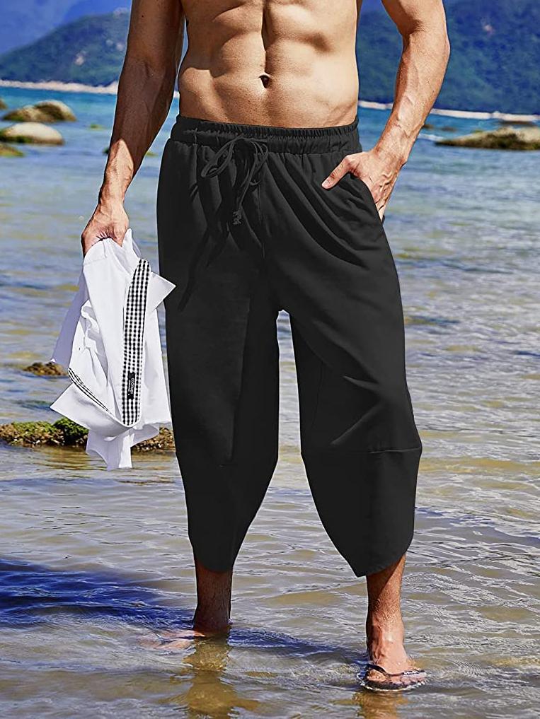 Men's Loose Drawstring Cropped Pants