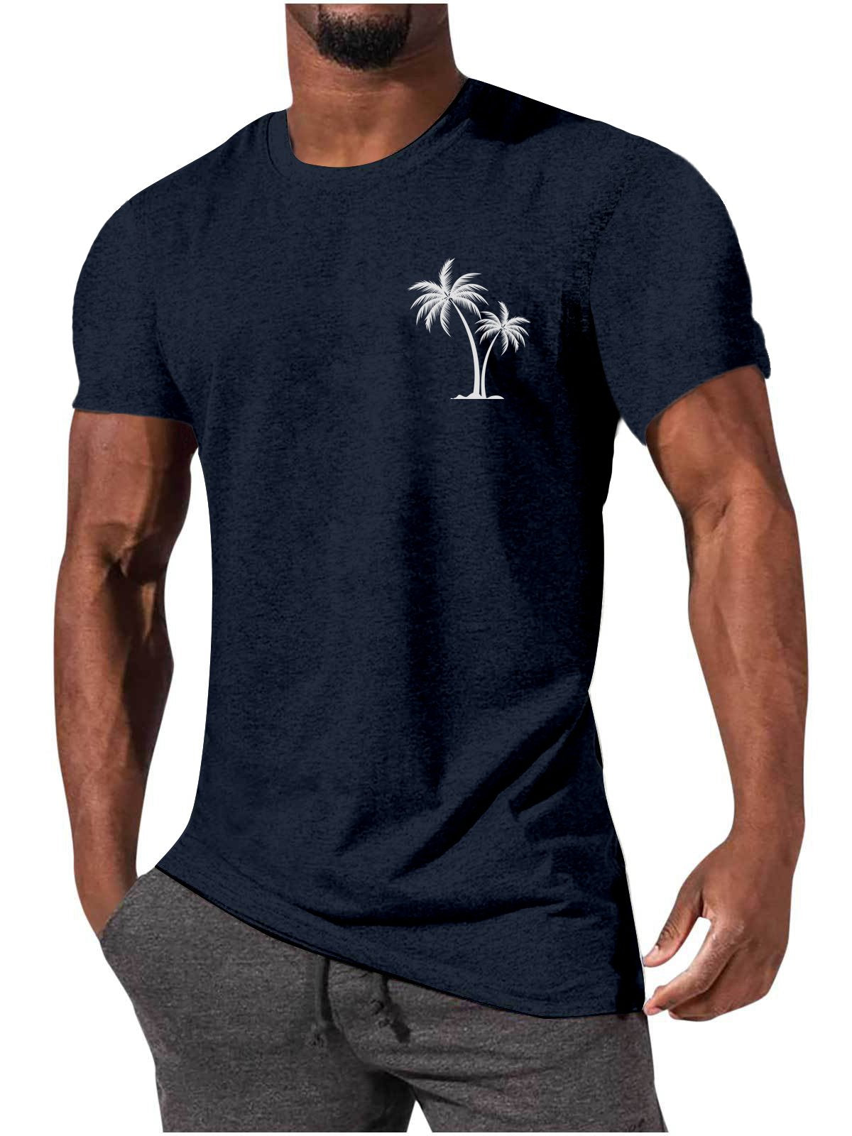 Men's Casual Simple Coconut Tree Solid Color Comfortable Short Sleeved T-shirt