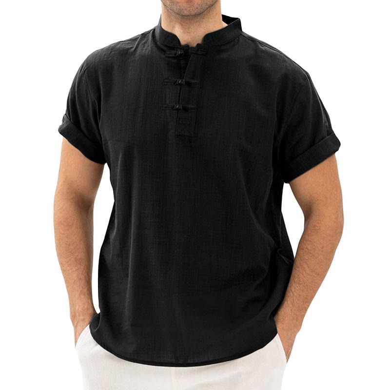 Men's Cotton Linen Henley Short Sleeve Hippie Casual Beach T-Shirt