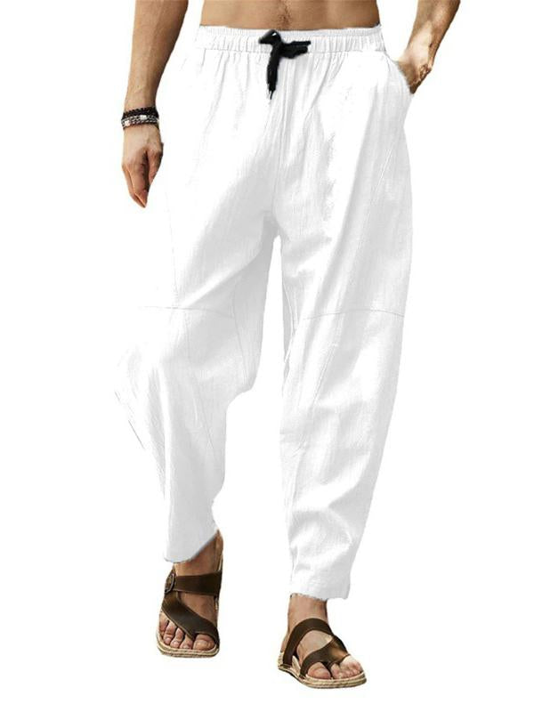 Men's strappy solid color pocket loose straight leg pants casual trousers