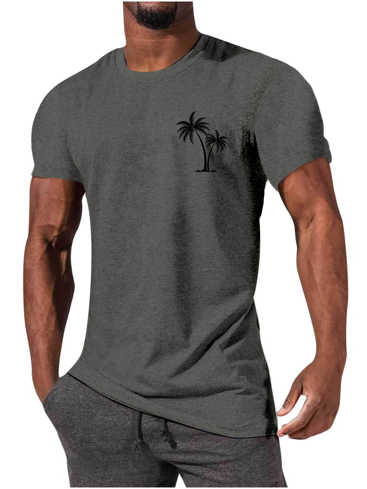 Men's Casual Simple Coconut Tree Solid Color Comfortable Short Sleeved T-shirt