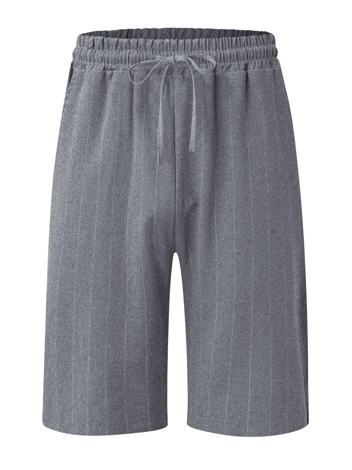 Men's Elastic Waist Striped Cotton Linen Casual Basic Pocket Shorts