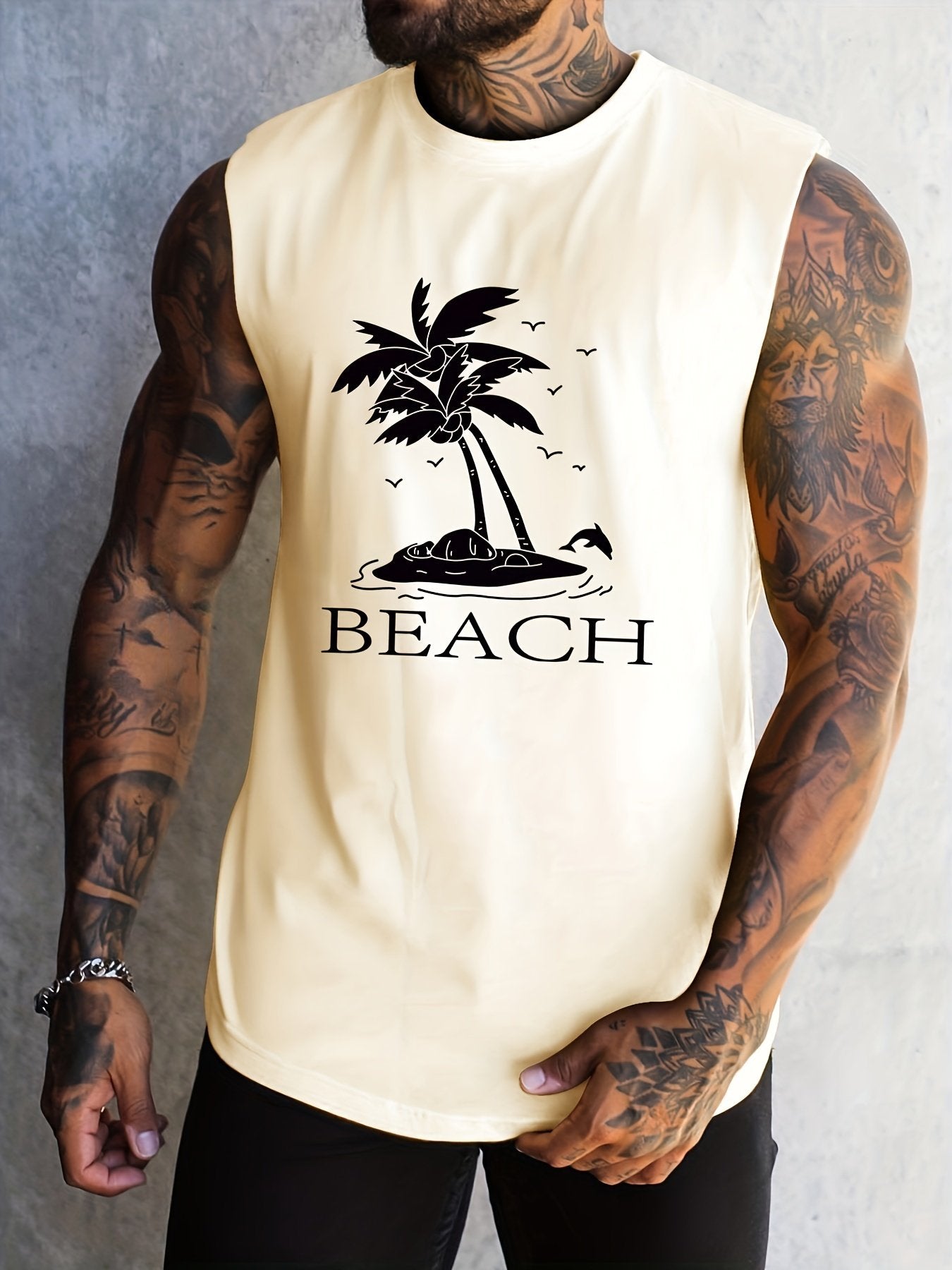 Men's Coconut Beach Print Sleeveless T-Shirt