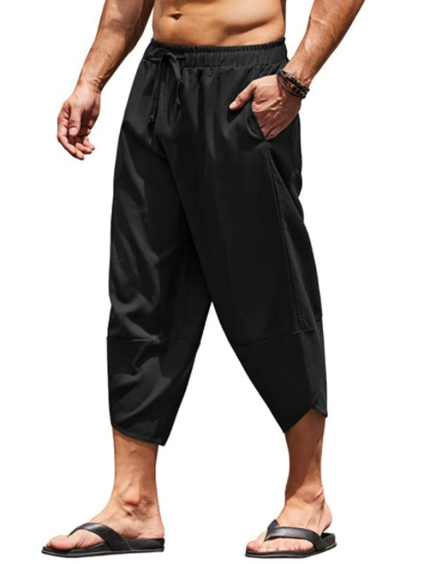 Men's Loose Drawstring Cropped Pants