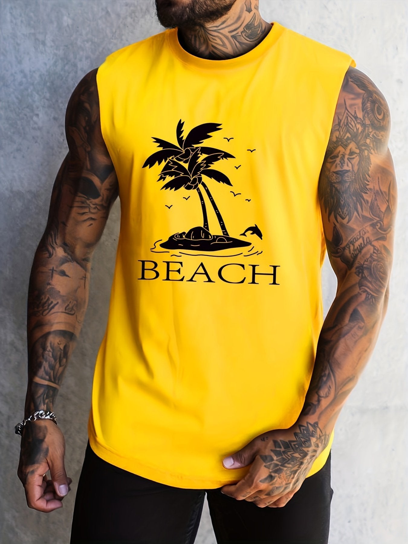 Men's Coconut Beach Print Sleeveless T-Shirt