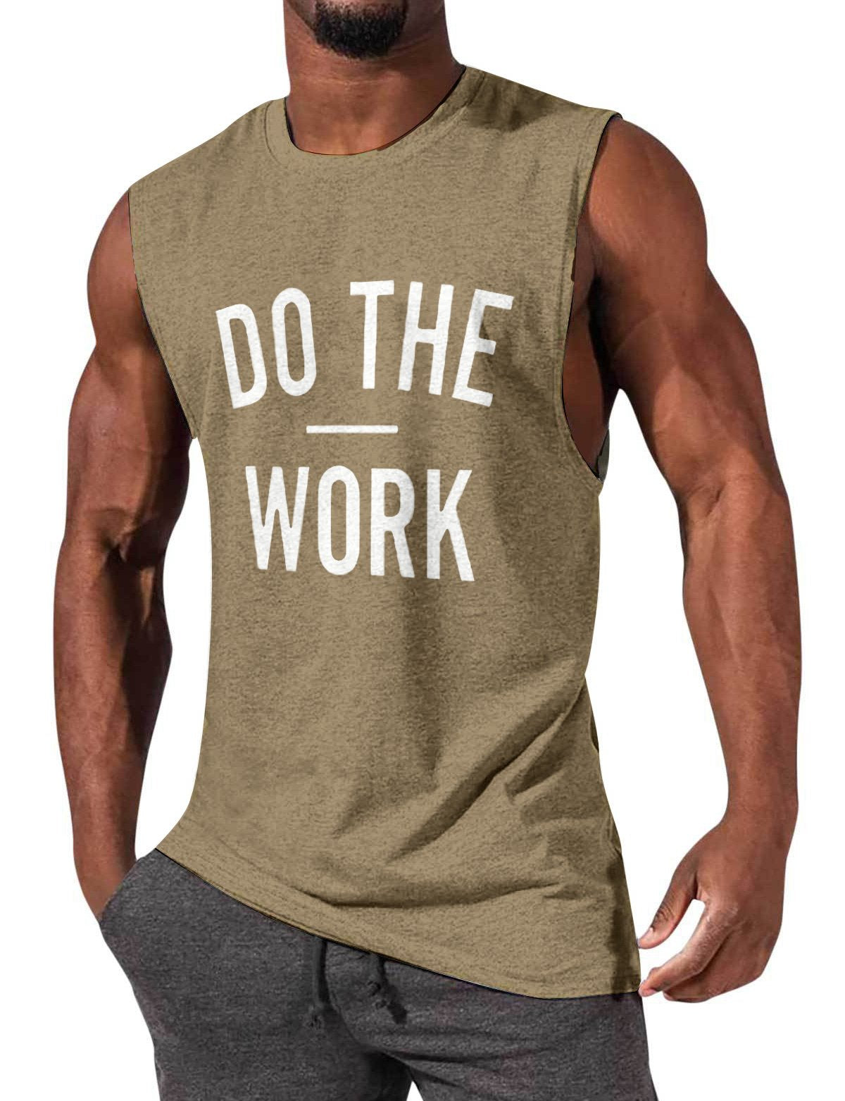 Men's Casual Sports DO THE WORK Printed Solid Color Sleeveless T-shirt