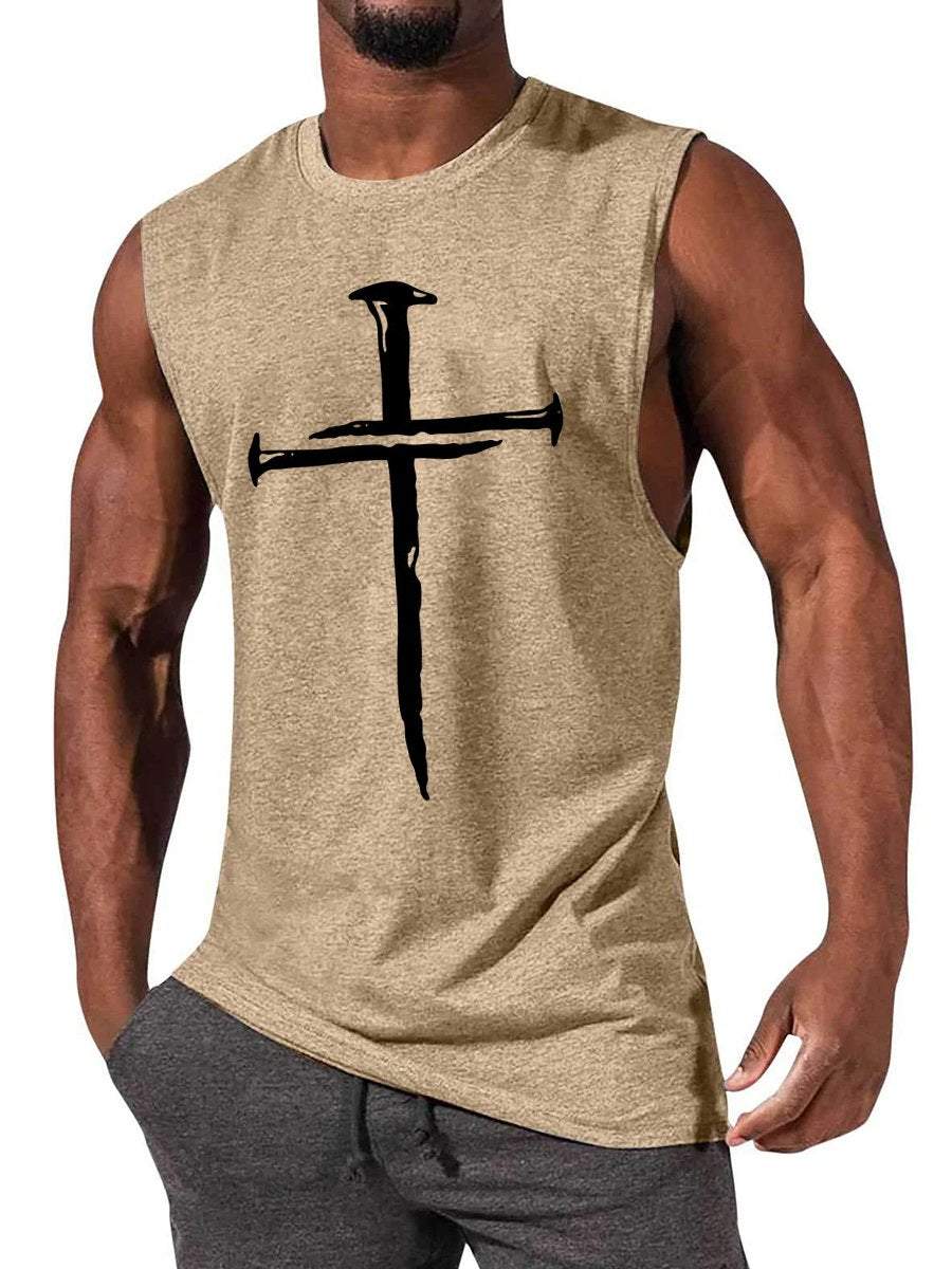 Men's Simple Nail Cross Print Sleeveless T-Shirt