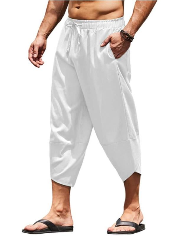 Men's Loose Drawstring Cropped Pants