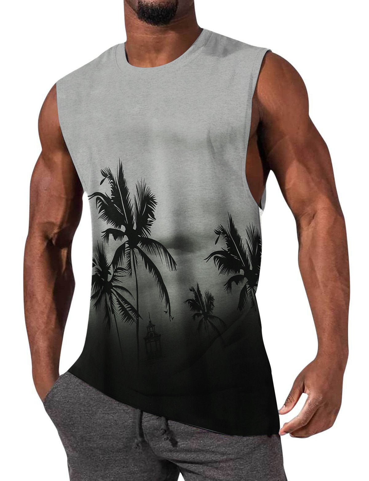 Men's Hawaiian Palm Print Sleeveless T-Shirt