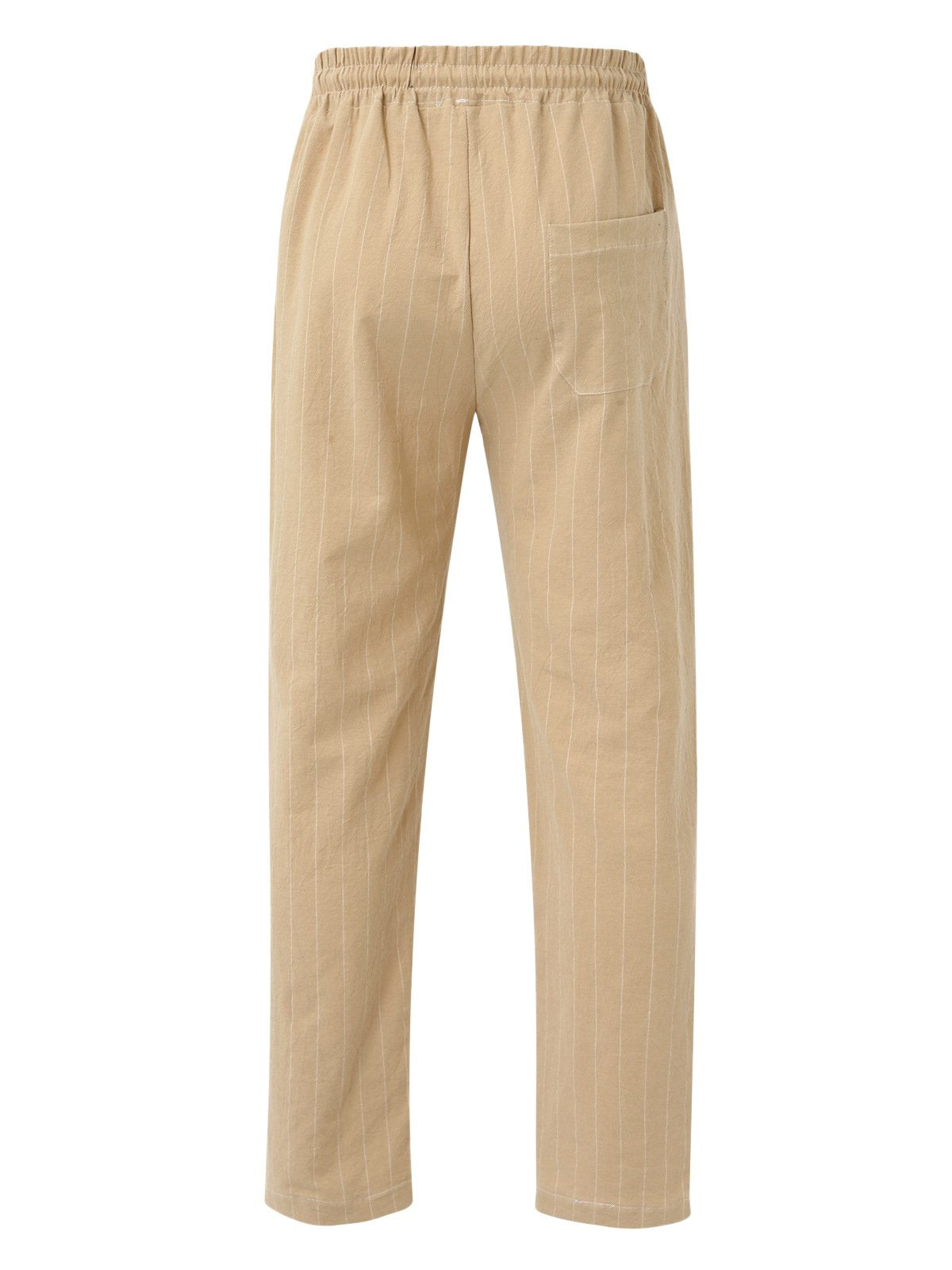Men's Elastic Waist Cotton Linen Stripe Casual Basic Pocket Trousers