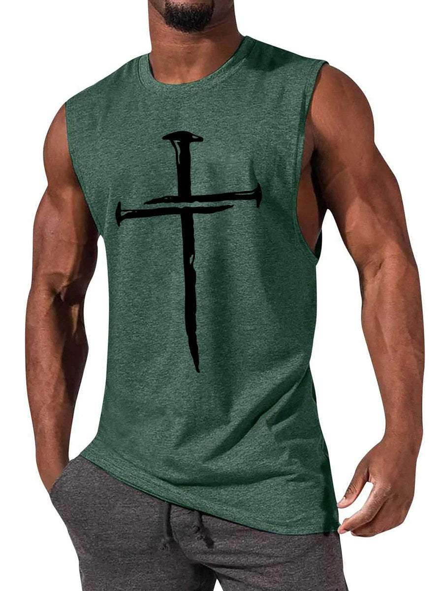 Men's Simple Nail Cross Print Sleeveless T-Shirt