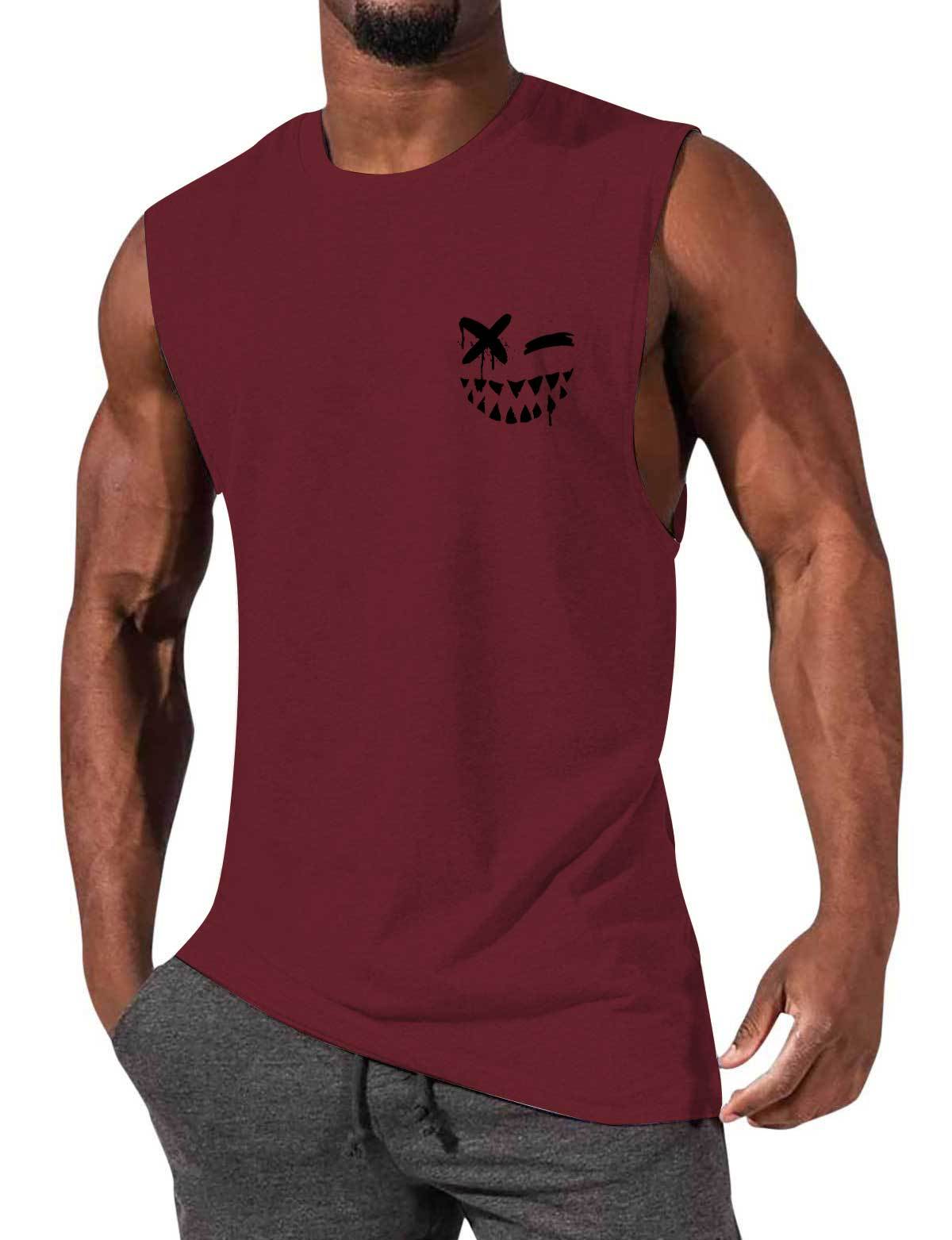 Evil Smile Print Men's Vest Round Neck Loose Sleeveless T-Shirt
