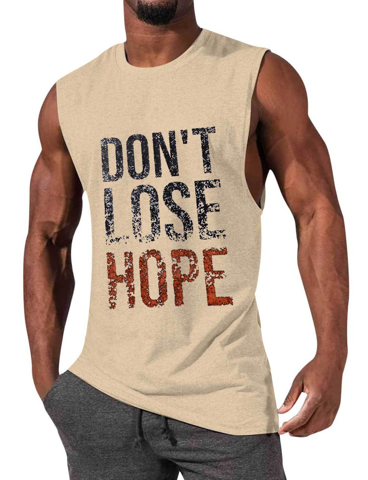 Men's Casual Text Printing Vest Round Neck Loose Sleeveless T-Shirt