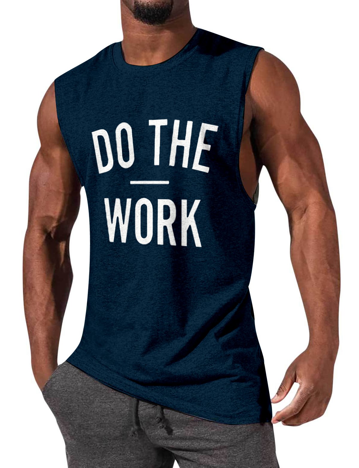 Men's Casual Sports DO THE WORK Printed Solid Color Sleeveless T-shirt