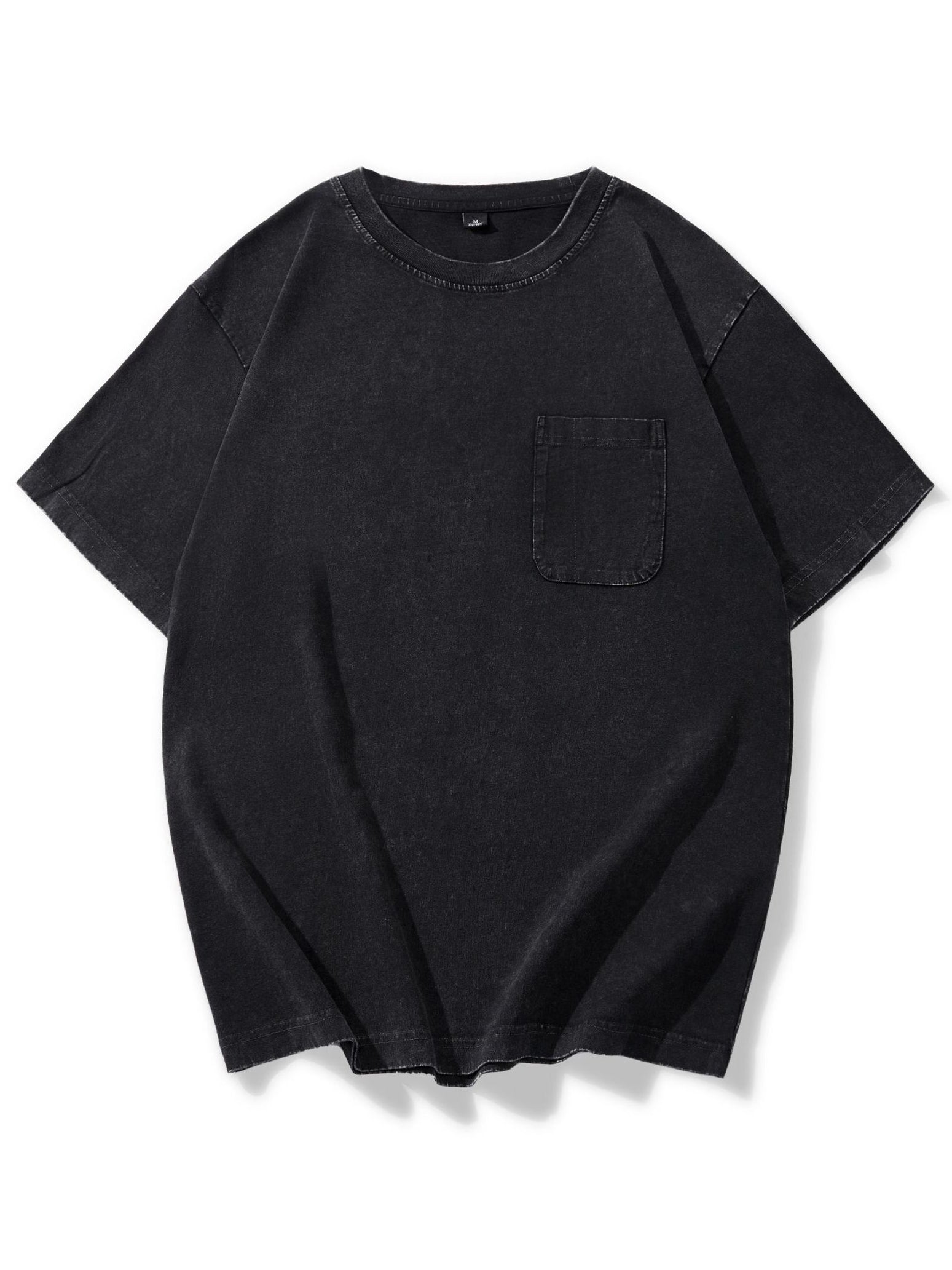 Men's High Quality Cotton Basics Washed Distressed Pocket Crew Neck T-Shirt