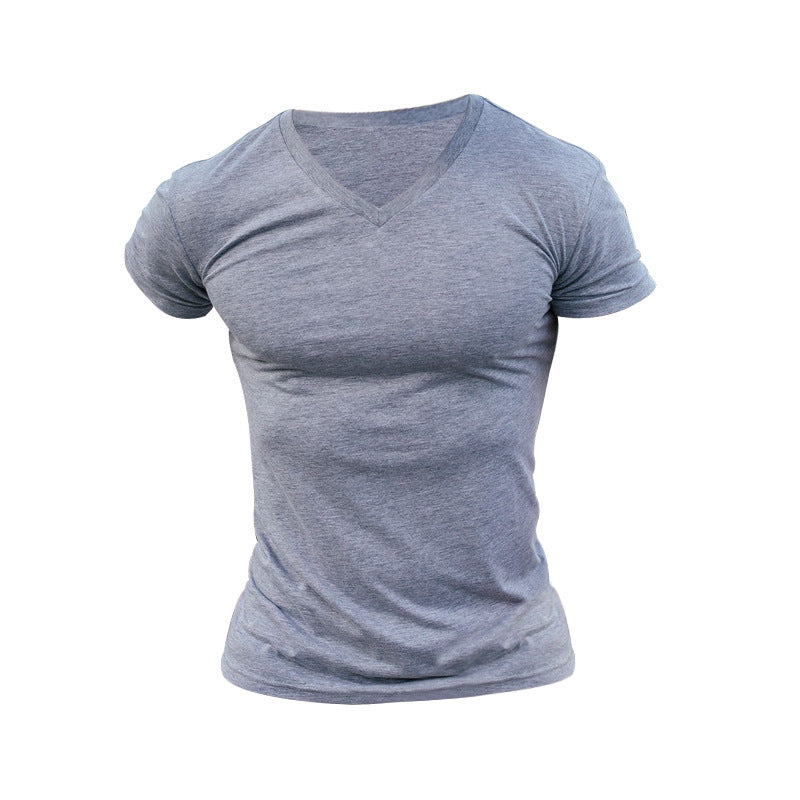 Men's V-neck Knitted Basic Simple And Comfortable Short-sleeved T-shirt