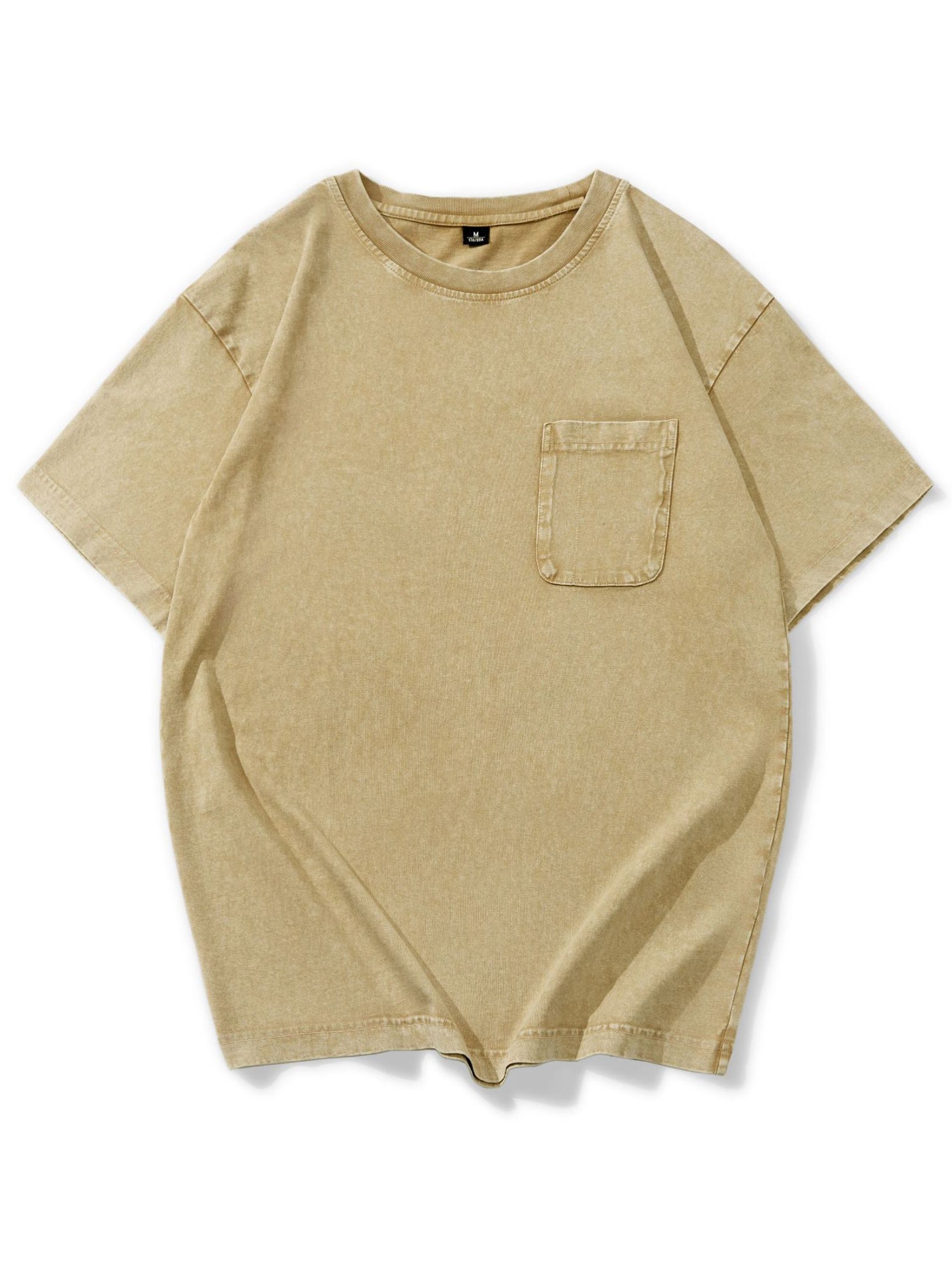 Men's High Quality Cotton Basics Washed Distressed Pocket Crew Neck T-Shirt