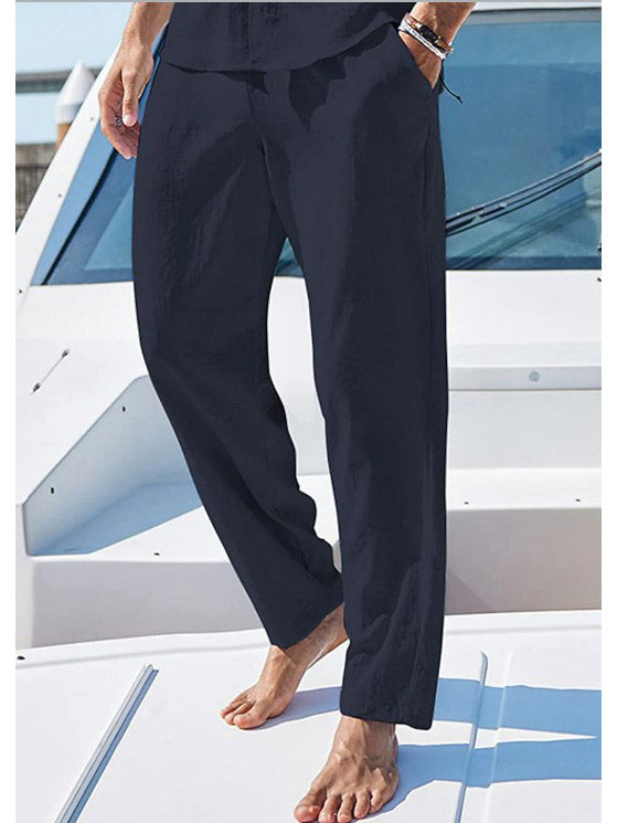 Men's Linen Trousers Drawstring Elastic Waist